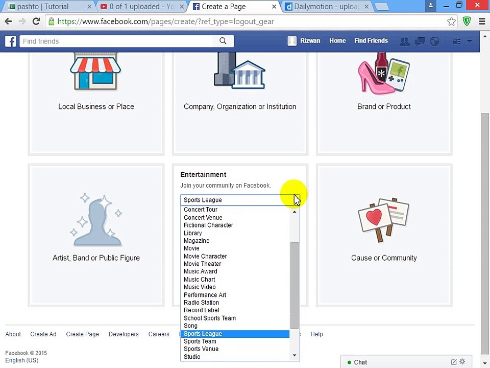 how to create facebook page for sports