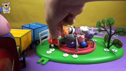 Play Doh Peppa Pig and George go to the park with friends on the train grandfather - Play Doh