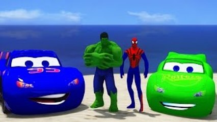 The Amazing Spider Man and Hulk with Custom Disney Pixar Cars Lightning McQueen have fun p