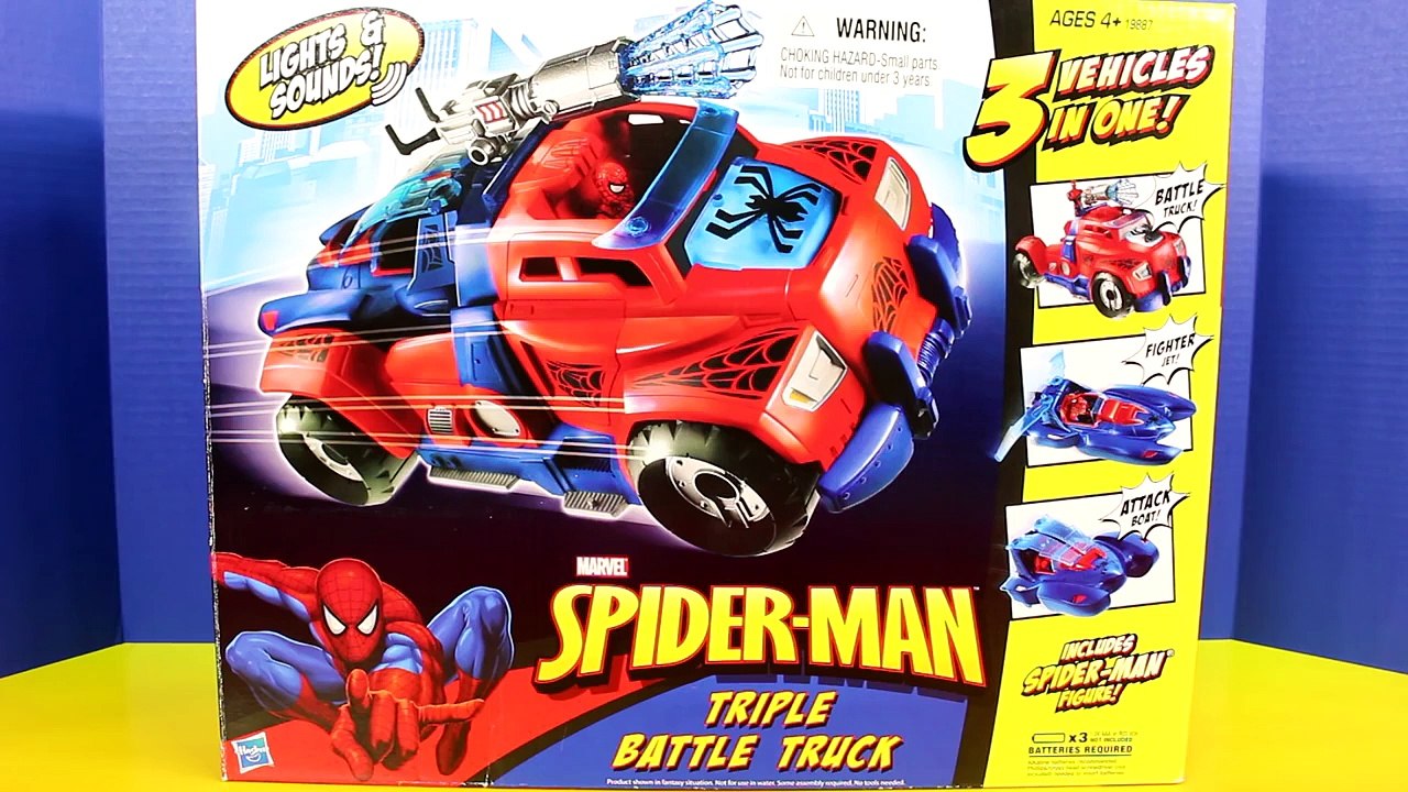 Marvel Spider-man Triple Battle Truck Lights & Sounds 3 Vehicles In One Spiderman Vs. Gree