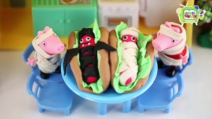 ♥ Peppa Pig Eats Mummy Hot Dog! ♥ Play-Doh Kitchen Toy Cutting Food Cooking Playset Toy Videos