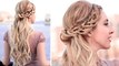 Half up half down Christmas hairstyle with lace waterfall braid for medium/long hair tutorial