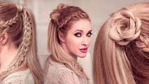 High ponytail hairstyles tutorial for long hair: FLOWER   braided goddess UPDO tutorial