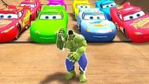 HULK SMASH CARS! Disney Nursery Rhyme Cars McQueen Lightning Pixar in Yellow, Green, Blue