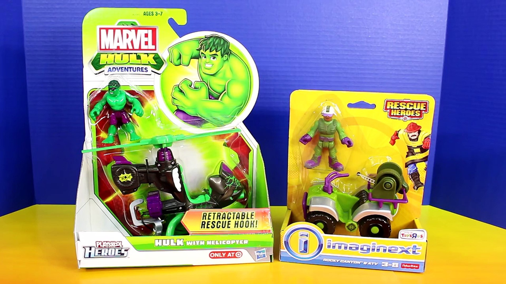 ⁣Playskool Heroes Marvel Hulk Helicopter & Imaginext Rocky Mountain ATV Solomon Grundy Resc