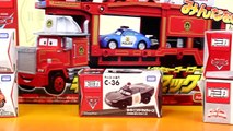 Disney Pixar Cars Fire Rescue Squad Mack Hauler With Tomy Lightning McQueen Mater Police S