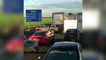 Driver with trailer performs dangerous U-turn on M62