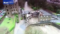 Drone footage shows pub washed away by floods in Summerseat