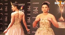 Gauhar Khan Poses in peach gown at Stardust Awards 2015
