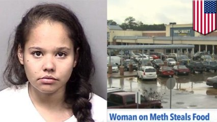 Meth tweaker on motorized shopping cart chugs wine and pigs out on food in Florida Walmart