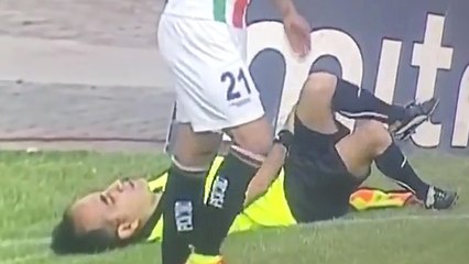 Ref Flops During Soccer Match After Getting Hit in the Leg with Ball