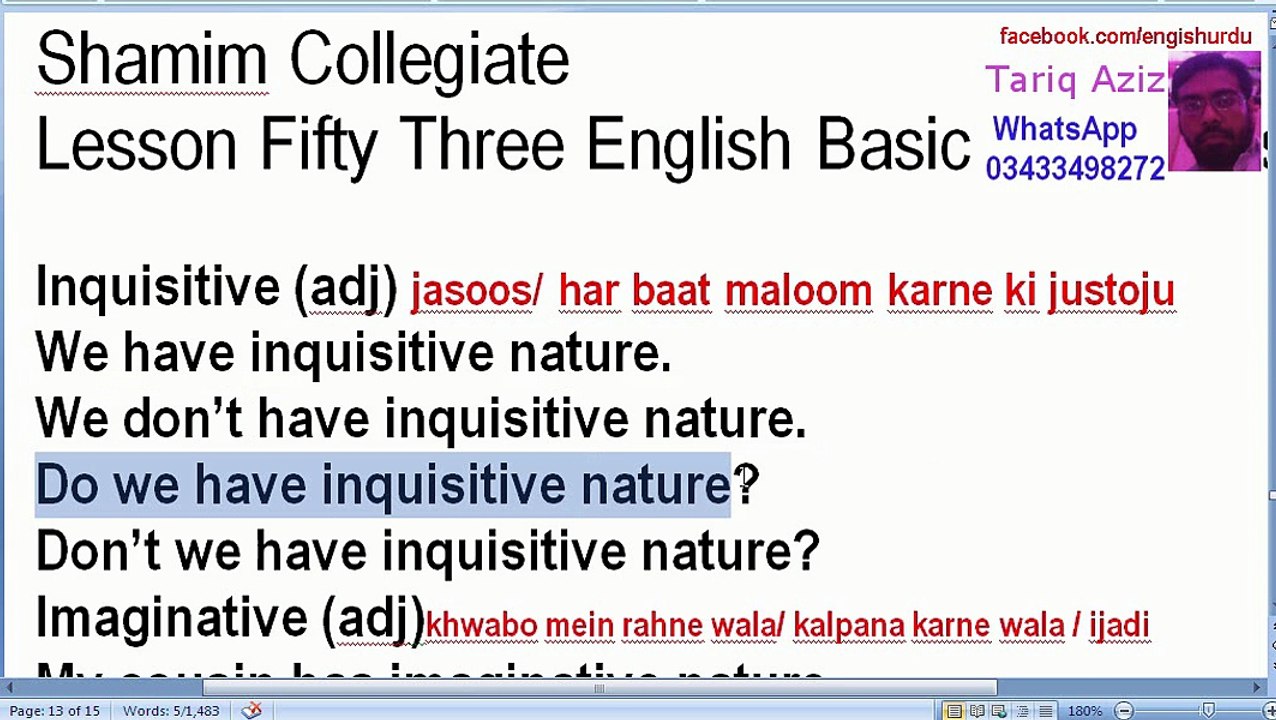 Lesson Fifty Three English Basic Sentences