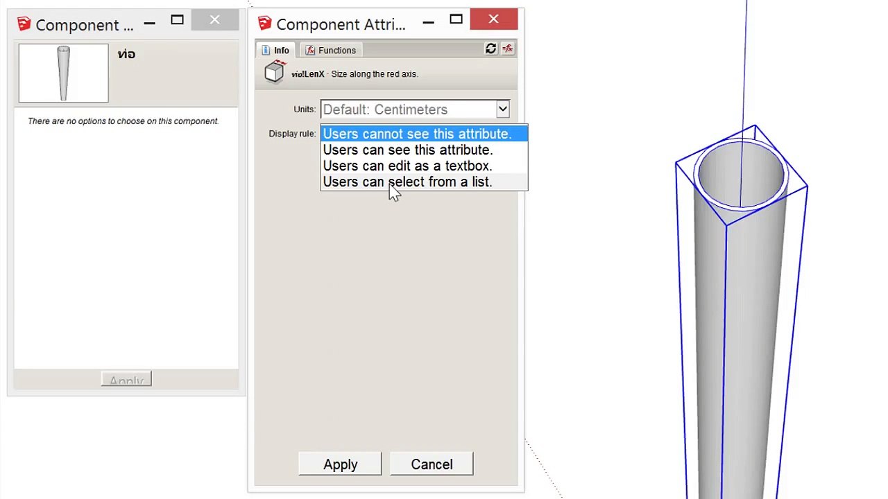 SketchUP สร้าง ท่อ เลือกขนาดได้ Dynamic Components