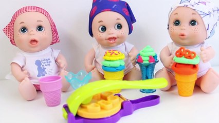 Triplets Baby Dolls Play Doh Ice Creams Make Ice Creams for your Dolls Bebés Pelones Toy V