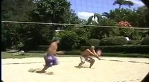 A Dog and a Team player in Beach Volleyball match