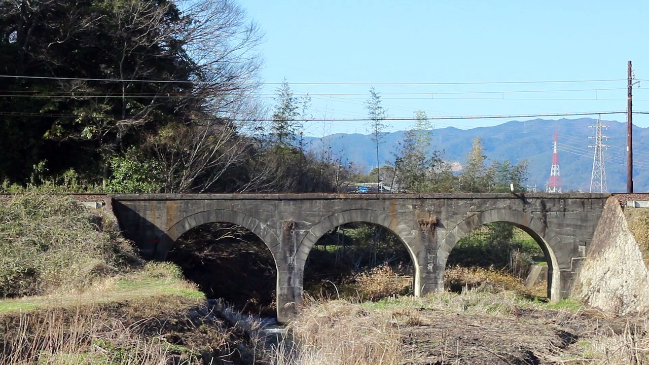 三岐鉄道北勢線 めがね橋 Unusual railway bridge of Japan "glasses Bridge" Sangi Railway Hokusei Line