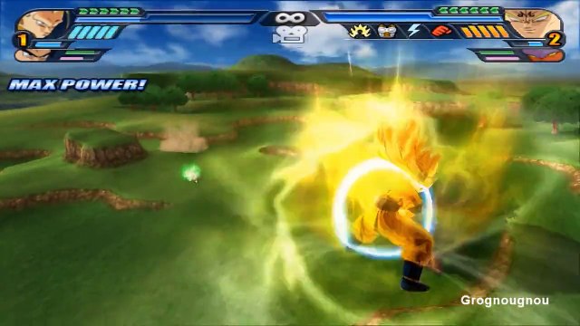 Gohan and Goku SSJ God Fusion into Gokhan Super Saiyan God (DBZ Budokai Tenkaichi 3 Fusion