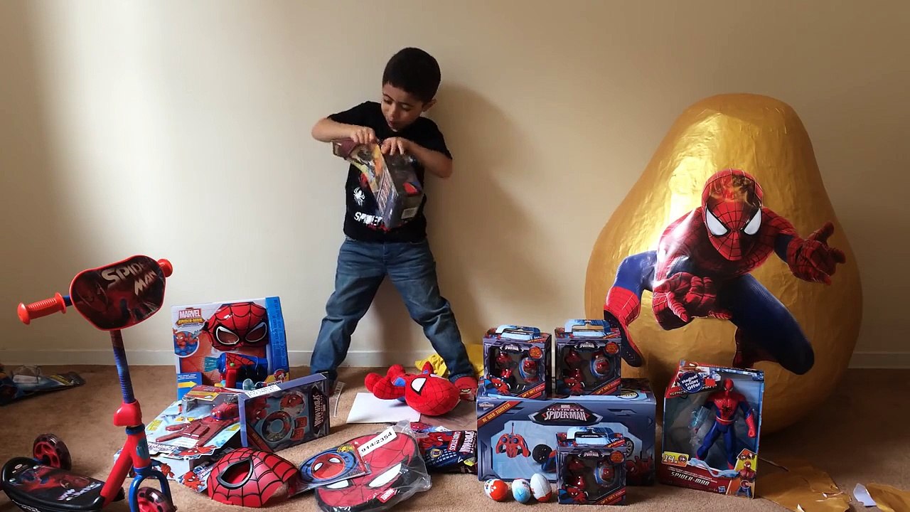Super Giant Golden Surprise Egg - Spiderman Egg Toys Opening + 3 Kinder Surprise Eggs Unbo