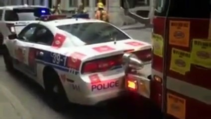 Fire Truck Rams Cop Car and Side Swipes a Porshe to Get to a Fire