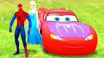 New Spiderman Playtime w/ Frozen Elsa and MCQUEEN Pixar Cars in Central Park FUN