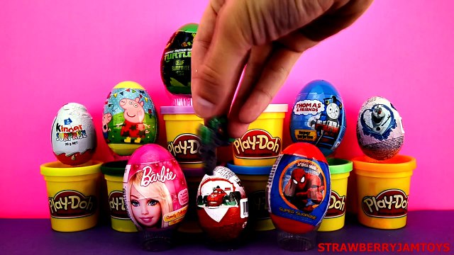 Peppa Pig Play Doh Frozen TMNT Barbie Skylanders Giants Spiderman Surprise Eggs StrawberryJamToys