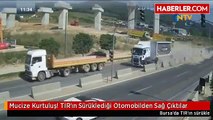 Mucize Kurtuluş! TIRın Sürüklediği Otomobilden Sağ Çıktılar