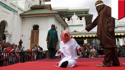 Indonesian college girl caned in public just for being near a male student