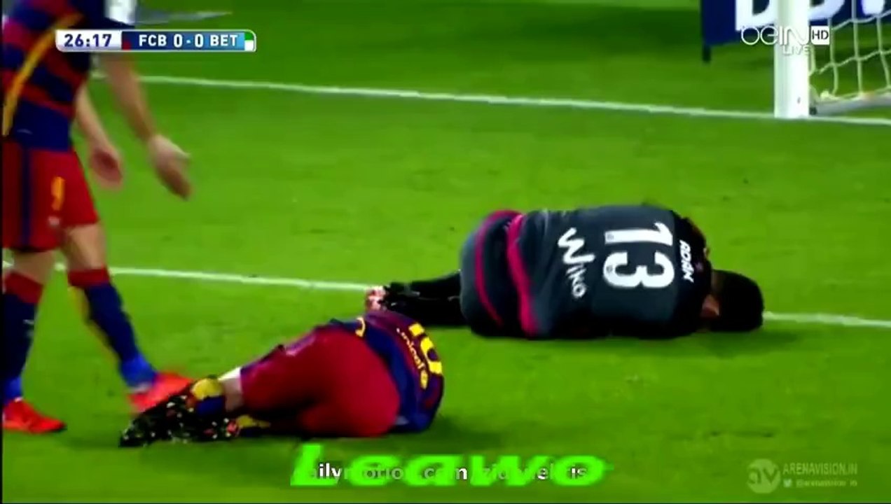 @27" Messi and Adan collided - Adan punches the ball and Messi goes to ground in a heap