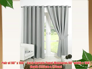 Pair of Silver 90 Width x 108 Drop  Supersoft Thermal Blackout EYELET / RING TOP Curtains Including