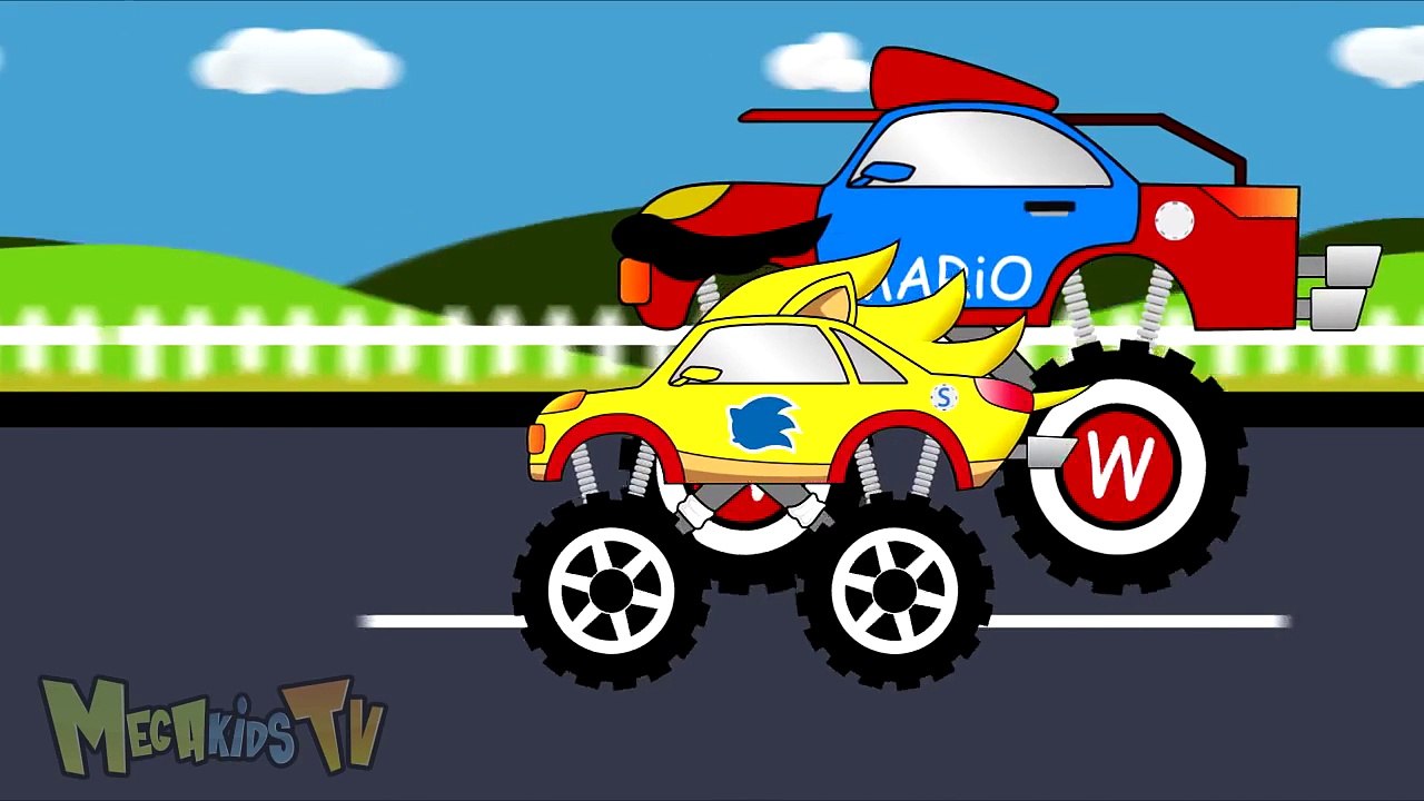 Mario Truck Vs Sonic Truck - Monster Trucks For Children - Mega Kids Tv