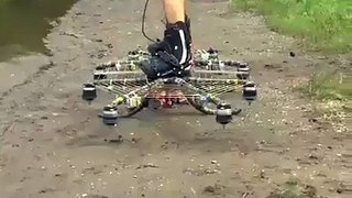 Crazy Man Flying on Drone