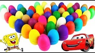 LEARN COLORS for Children 55 Play Doh Surprise Eggs !! Peppa Pig Batman Cars Minions Toys