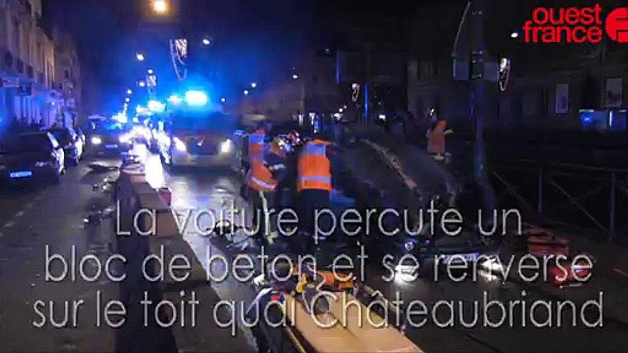 Spectaculaire accident de voiture quai Châteaubriand à Rennes