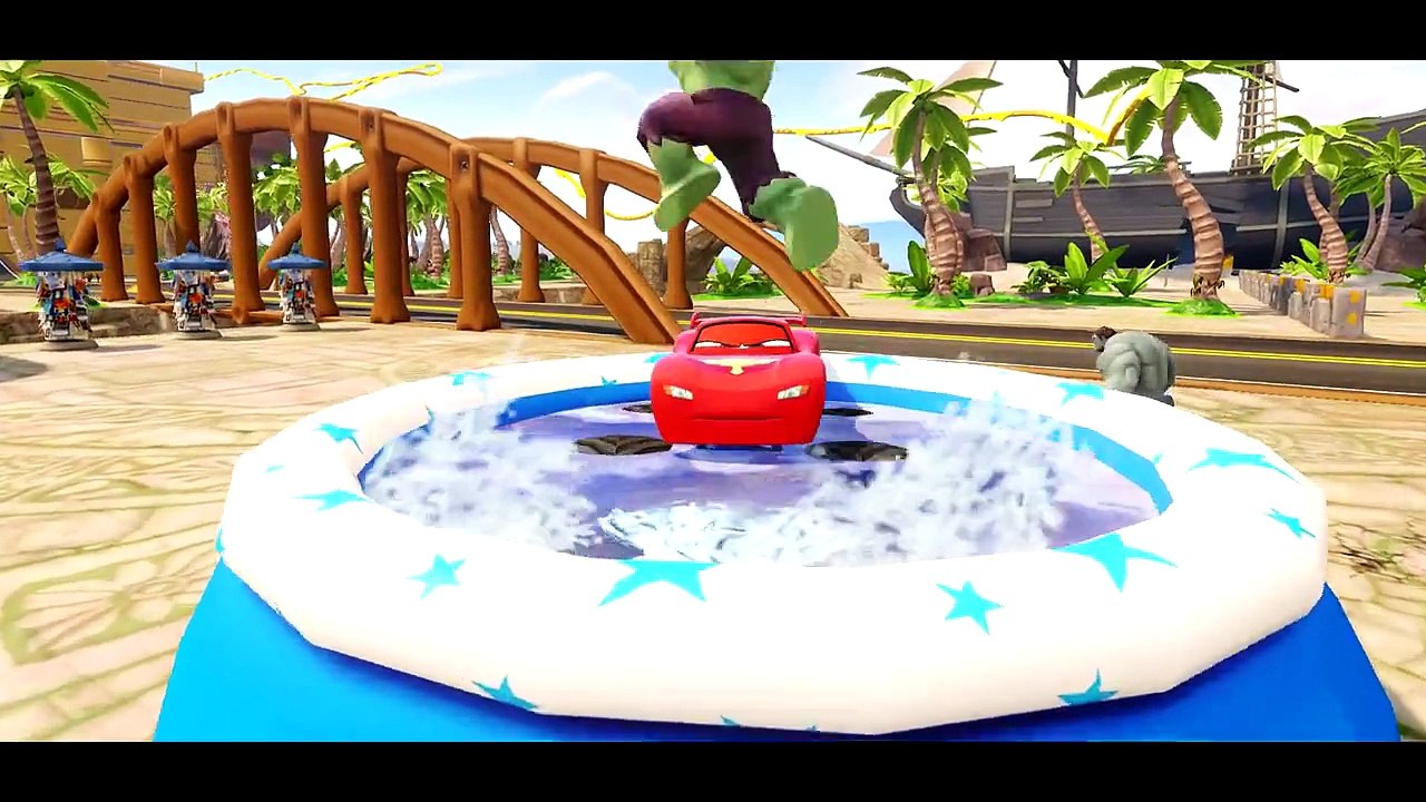 Wheels On The Bus Go Round And Round w- Hulk & McQueen Cars   Kids Song - Nursery Rhyme for Children