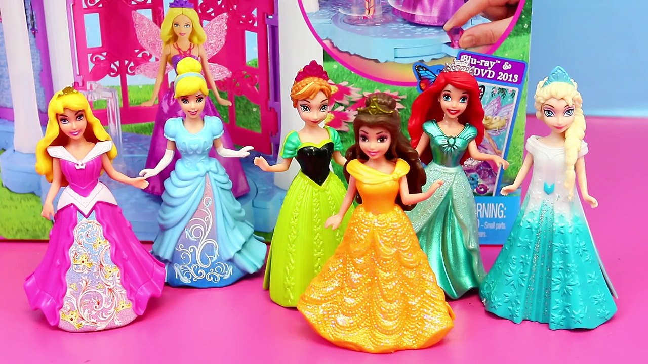 Barbie Dollhouse & Disney Princess MagiClip Dolls Castle with Frozen Elsa, Cinderella, Bel