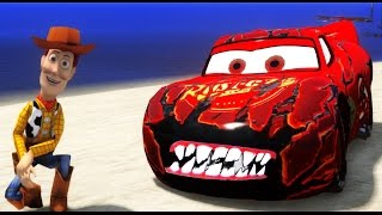 Toy Story Sheriff Woody plays with Disney Pixar Cars Lightning McQueen Custom Zombie