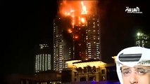 حريق هائل قبيل احتفالات رأس السنة بأحد فنادق دبي أمام برج خليفة