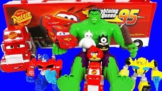 Many SURPRISES 4 HULK !! Disney Pixar Cars 2 Mack Truck Angry Birds McQueen Baymax Transfo