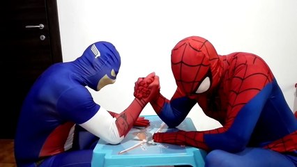 Arm Wrestling Spiderman VS Captain America - Real Life Superhero Battle
