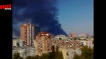 Донецк под обстрелом, горит склад горюче смазочных материалов 02.10.14