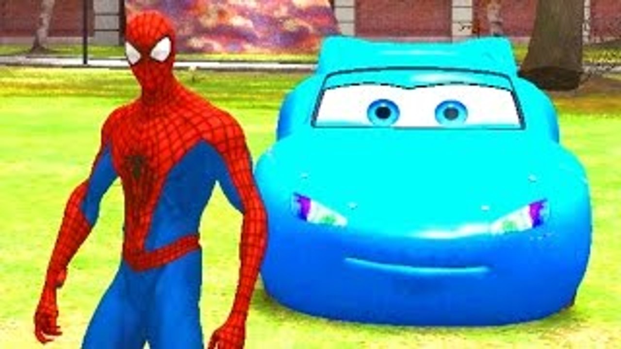New Spider Man with his Custom Blue Lightning McQueen Disney Cars & Nursery Rhymes Songs K