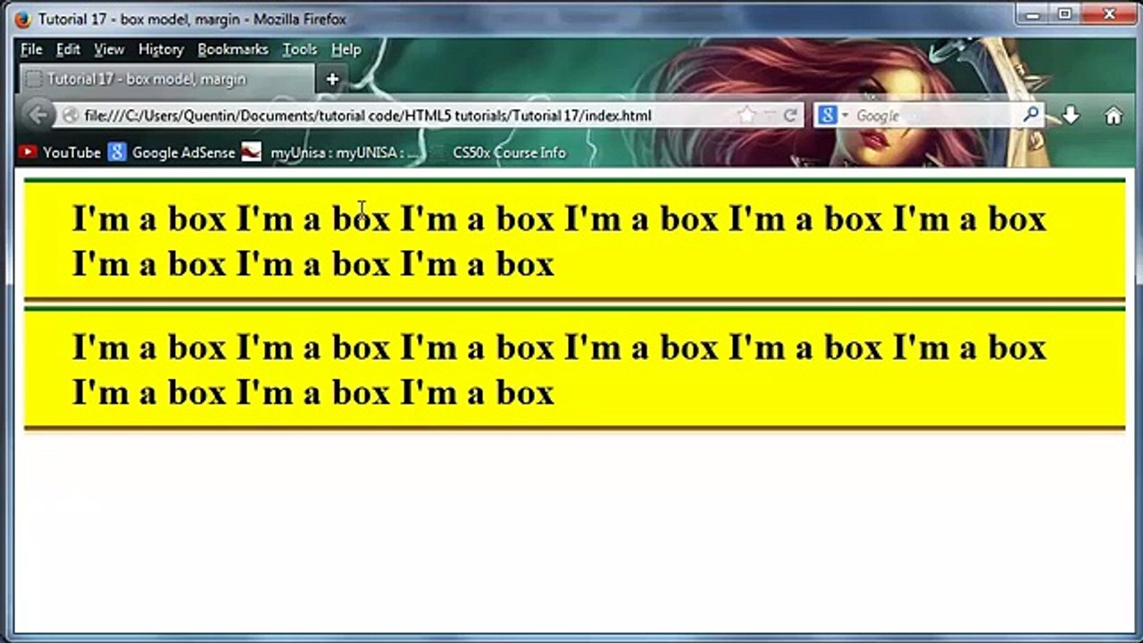 HTML5 and CSS3 beginners tutorial 17 - box model, margin