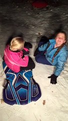 Kids Sledding At Night In Big Bear. Steaks On Grill, Football On Tv!