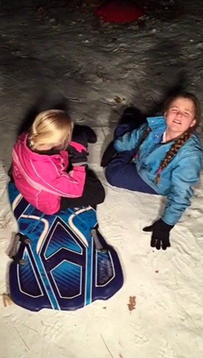 Kids Sledding At Night In Big Bear. Steaks On Grill, Football On Tv!