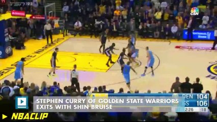 Stephen Curry of Golden State Warriors exits with shin bruise