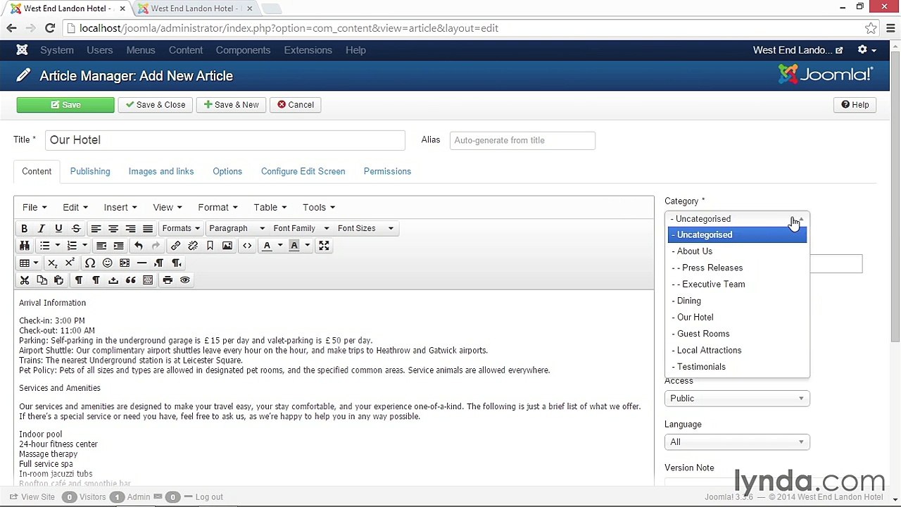 016 Adding formatting options in TinyMCE and formatting an article - Working with Joomla! 3.3