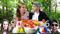 Q & A Challenge with Rainbow Play Doh Surprise Eggs! Learn About Brandon & Amy Jo from DCT