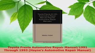 Read  Toyota Previa Automotive Repair Manual1991 Through 1993 Haynes Automotive Repair PDF Online