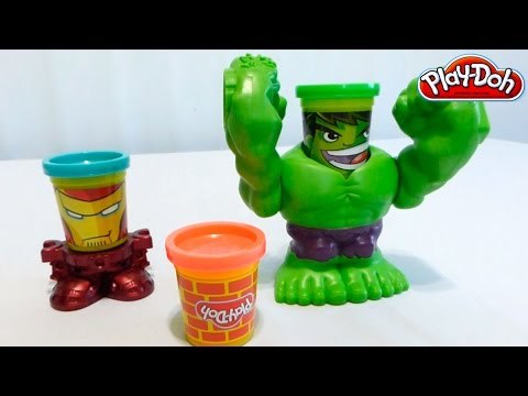 ✔ Play Doh plasticine HULK Smashdown - Can Heads IRON MAN Marvel. How to become a Superhero ✔