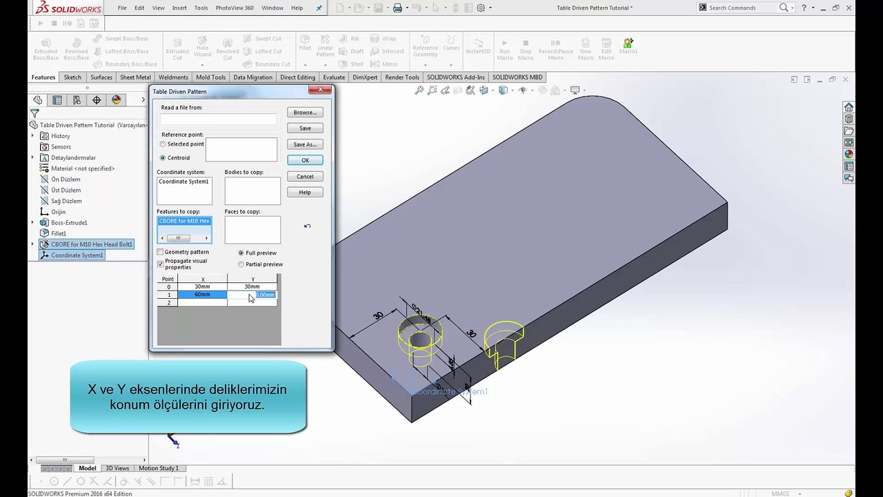 Solidworks Table Driven Pattern (Tablo ile Çoğaltma)